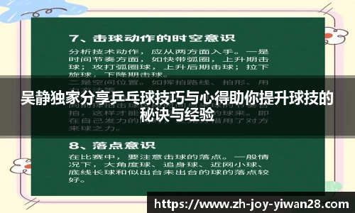 吴静独家分享乒乓球技巧与心得助你提升球技的秘诀与经验